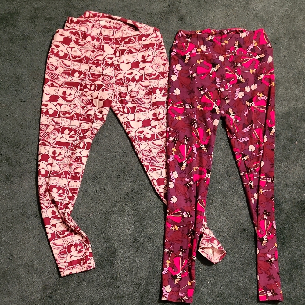DISNEY Lularoe One Size Leggings 2 PAIR Queen Of Hearts And Captain Hook